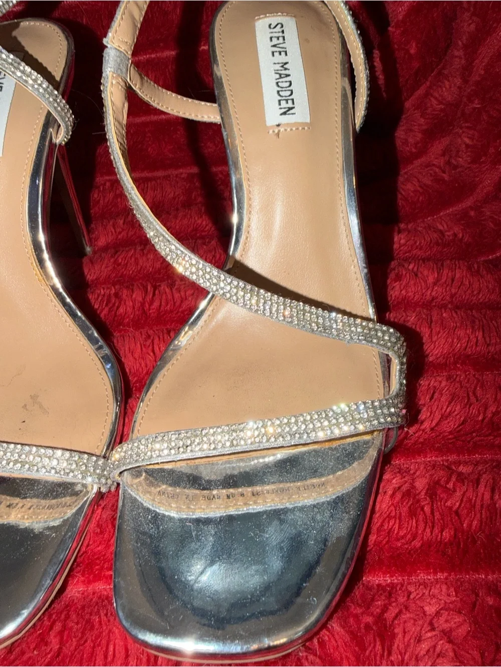 Steve Madden Silver Crystal Strappy Stiletto Sandal